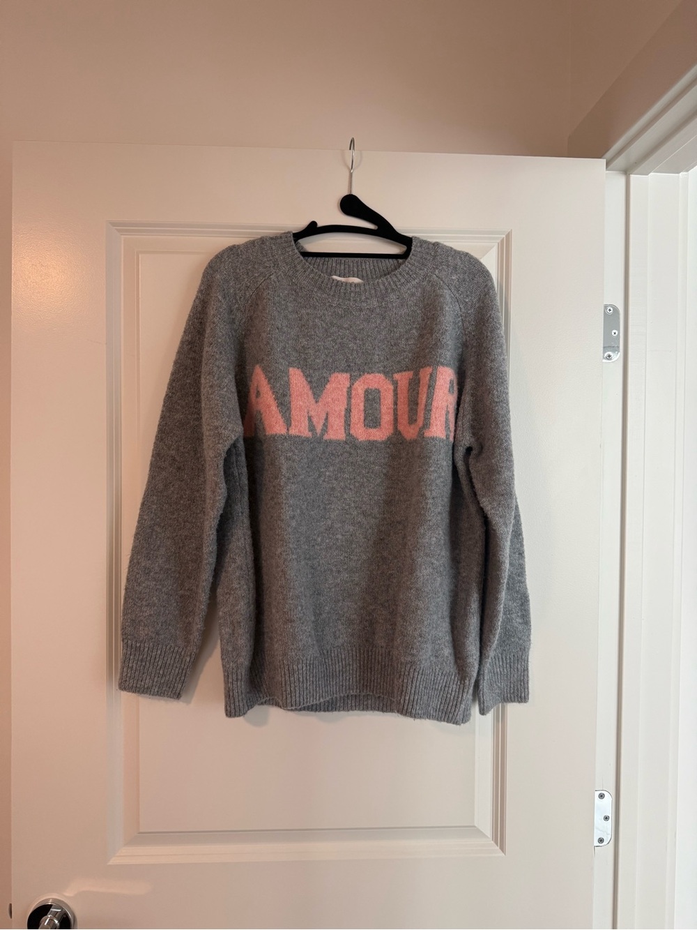 Impressions Gray Sweater with Pink AMOUR Graphic